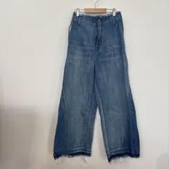 ワイドレッグダークブルーデニムパンツ