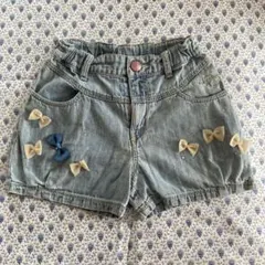 メゾピアノ　リボン付きデニムショートパンツ