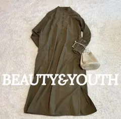 美品⭐︎BEAUTY&YOUTH ロングシャツワンピース カーキ　ボリューム袖
