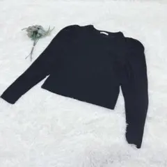 【美品】ZARA ザラ パフスリーブ リブニット カットソー ブラック Sサイズ