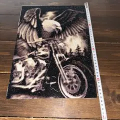 鷹とアメリカンバイクコラボアート キャンバススティッチ