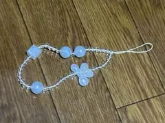 ハンドメイド風 ビーズスマホストラップ ブルー クリア 韓国風