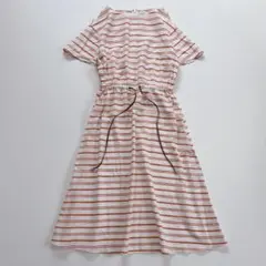 美品✨モラビト　ワンピース　半袖　シルク　リネン　リボン　Aライン　ボーダー