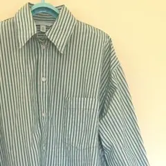 H&M グリーンストライプ　コットンシャツ　S