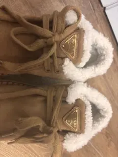 PRADA プラダ　レザー　ロングブーツ　38 ブラック 大注目】PRADA◇レザー ポーチ付 ロングブーツ ブラック ロゴ