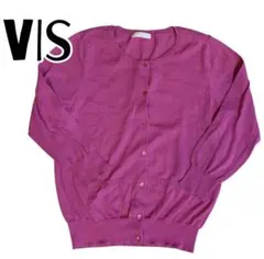 VIS〜ピンク ボタン付き長袖カーディガン