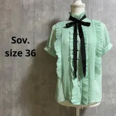Sov. ダブスタ リボンタイ プリーツフリル 半袖 シフォン ブラウス 