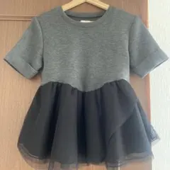 Bibiy.チュール切り替え 半袖Tシャツ グレー ブラックサンプル品 Bibiy.チュール切り替え 半袖Tシャツ グレー ブラックサンプル品