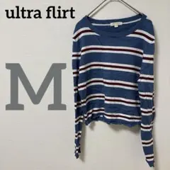 ultra flirt 【M】ストライプ 長袖Tシャツ ニット 薄手 秋冬 青