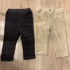 petit mainの深い茶色とベージュのコーデュロイパンツ