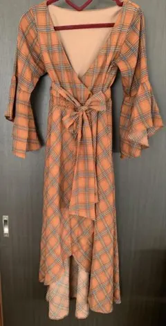 チェックワンピース ブラウン