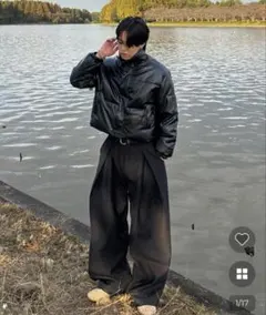 nugu ici ユニセックスクロップドエコレザーパデットジャンパー