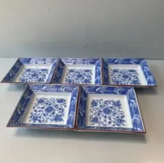 古伊万里意匠】三洋陶器 竹斎 古染唐草 松竹梅 長角皿 銘々皿 焼き物 刺身 古伊万里意匠】三洋陶器 竹斎 古染唐草 松竹梅 長角皿 銘々皿 焼き物