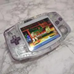 ゲームボーイアドバンス本体 大型IPS液晶 クリア&パープルカスタム 電池駆動
