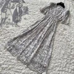 3632y美品 エストネーション フリル総柄ワンピース トリアセテート 