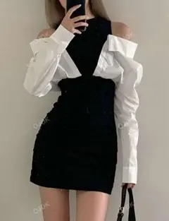 SHEINオフショルダー タイトフィット ミニワンピース