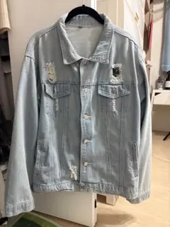 ダメージ加工デニムジャケット ライトブルー