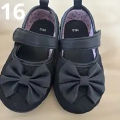 黒 リボン　キルティング　16 フォーマルシューズ　卒園式