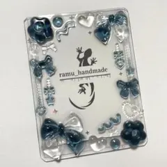 【リボンリボン　ネイビー】B8 トレカケース　レジン　デコ　硬質ケース　推し活