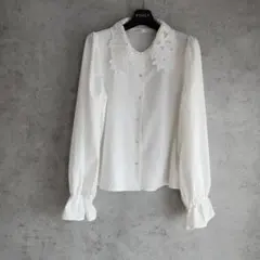 apres jourフラワー刺繍レース襟ブラウス　ホワイトFのサムネイル