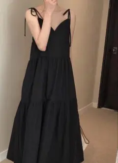 リボン キャミワンピース ブラック