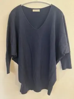 ディノス　カーラ　ネイビー Vネック 五分袖ドルマンスリーブニット　サイズ2