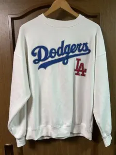 美品 チームワッペンクルースウェット ドジャース LA ホワイト白 L