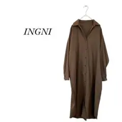 イング シャツワンピース 長袖 無地 シンプル ロング丈 スタイリッシュ M