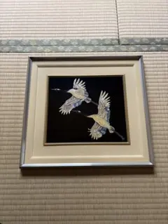 螺鈿細工 鶴 額装 縁起物　貝殻