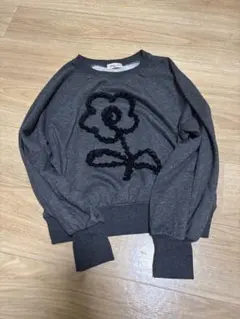 グレー 花柄刺繍 スウェットトレーナー サイズF