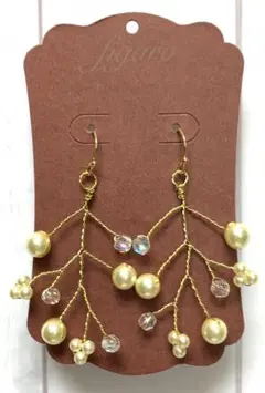 小枝ピアス＊イヤリング＊カラーパール(クリームイエロー)