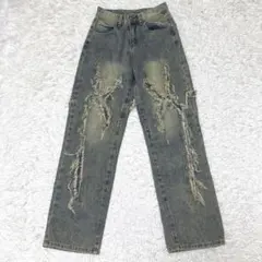 00s archive flare denim grunge damage - メルカリ