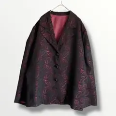 ヴィンテージ テーラードジャケット　総柄　光沢　薄手　短丈　ユニセックス　S〜M