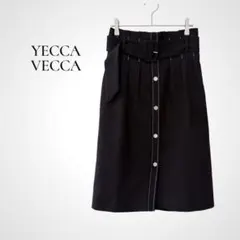YECCA VECCA ハイウエスト タック入 フレアスカート F 黒 太ベルトのサムネイル