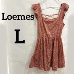 美品 Loemes ドット柄 キャミワンピース 【L】スクエアネック フリル袖