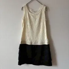 L'EST ROSE バイカラーワンピース　ノースリーブ　レース　白　黒　M