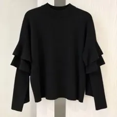 【KBF】 ティアードスリーブ ニット ブラック 長袖