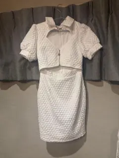 ホワイト クロップドジャケット付きドレス M