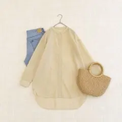 美品 B:MING by BEAMS シアーシャツ M イエロー バンドカラーのサムネイル