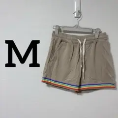 ショートパンツ ベージュ 【M】虹色 ストライプ ズボン ルームウェア