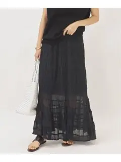 Plage プラージュ クレープ ティアード スカート ブラック インド製 綿のサムネイル