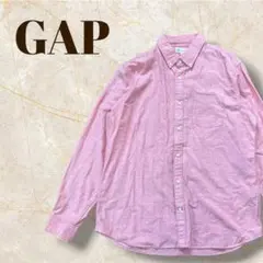 GAP ネルシャツ 長袖 ボタンダウン ピンク スタンダードフィット ストレッチ