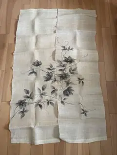 未使用 日本製 麻のれん 和のれん 暖簾 手描き花柄 生成色 伝統 新品 麻