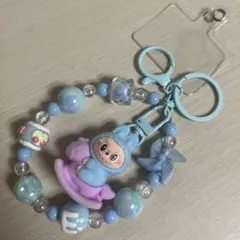 新品 ラブブ キーホルダー 木馬 ビーズ チャーム キーホルダー ブルー 水色