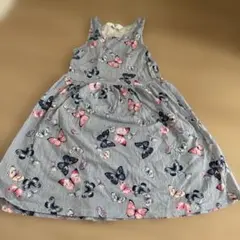 H&M 蝶柄ストライプノースリーブワンピース