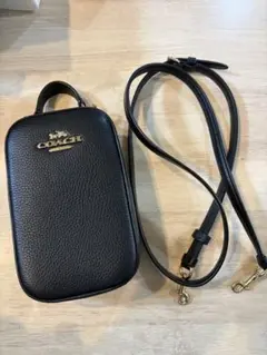 美品✨COACH ブラックレザー スマホショルダーバッグ