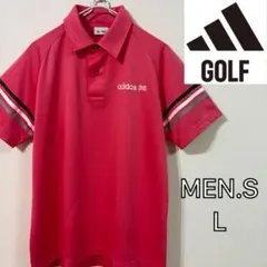 【adidas GOLF】美品　吸汗速乾半袖ポロシャツ　ゴルフ　メンズＬ　ピンク