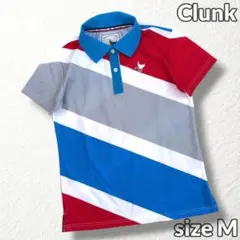 美品【CLUNK】ゴルフ ポロシャツ ロゴ刺繍 トルコロール ストライプ M