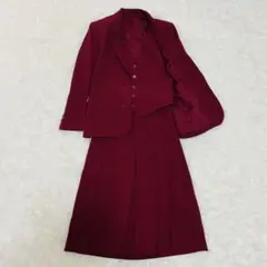 フォーマル　３点セット　スーツ　プリーツスカート　Ｌ　ワインレッド