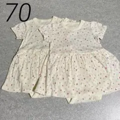 未使用 ベルメゾン 70cm 半袖ロンパース 2点セット 女の子 ハート柄⑤